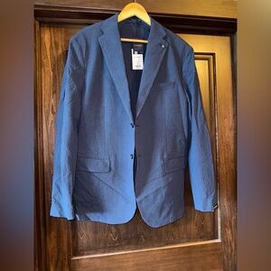 Piombo Men's 46 Navy Blue Linen Blazer